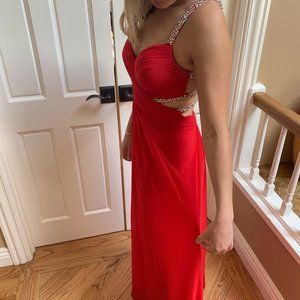 Ruby Red Formal Dress with Beaded Back